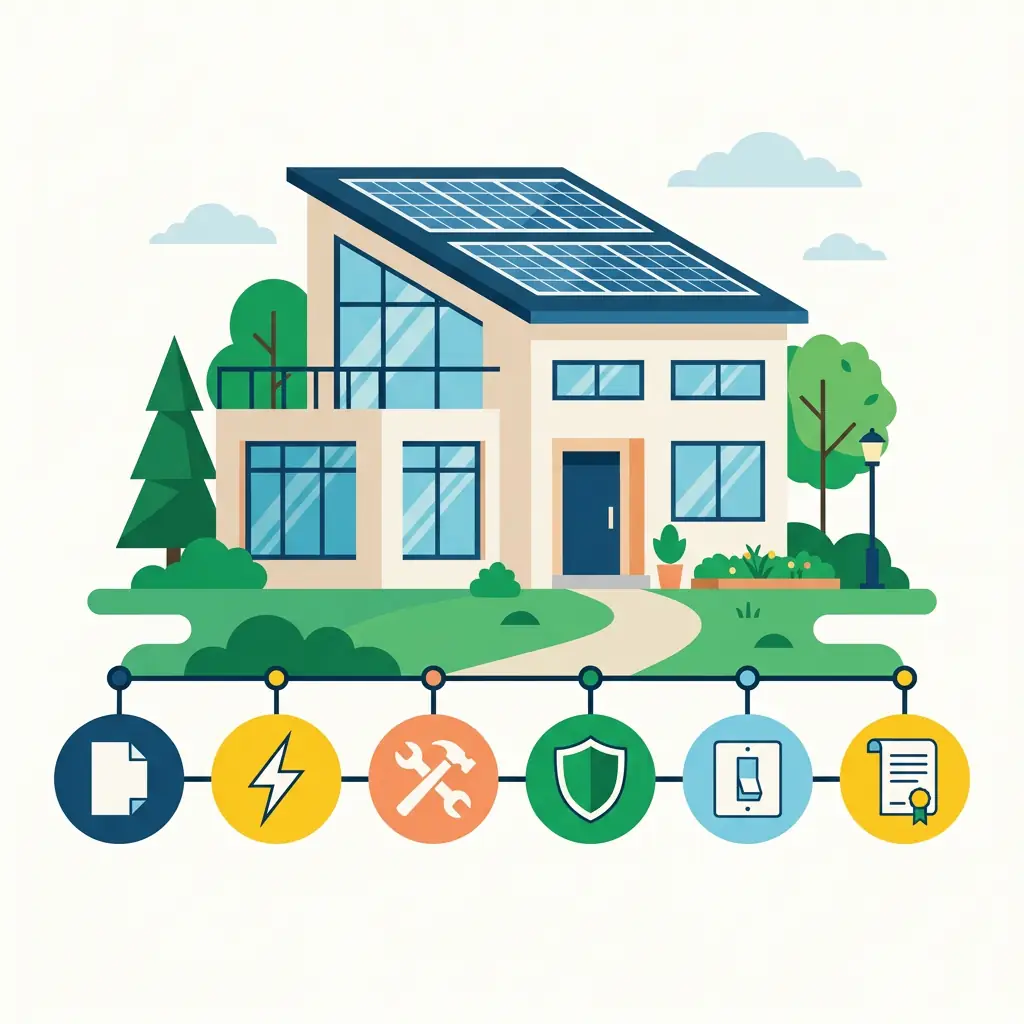 Schéma illustrant les démarches administratives étape par étape pour l'installation de panneaux solaires photovoltaïques