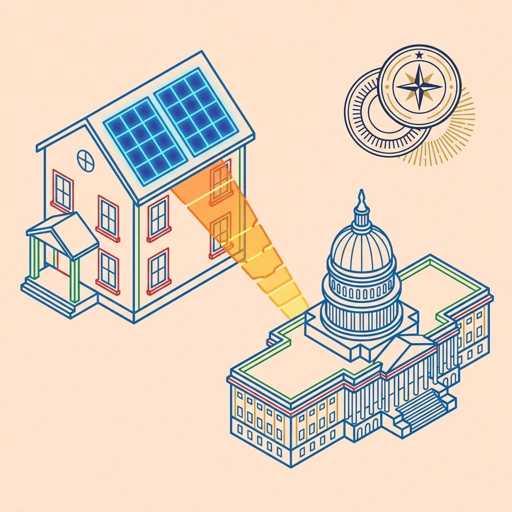 Schéma isométrique des aides de l'État pour l'installation de panneaux solaires photovoltaïques