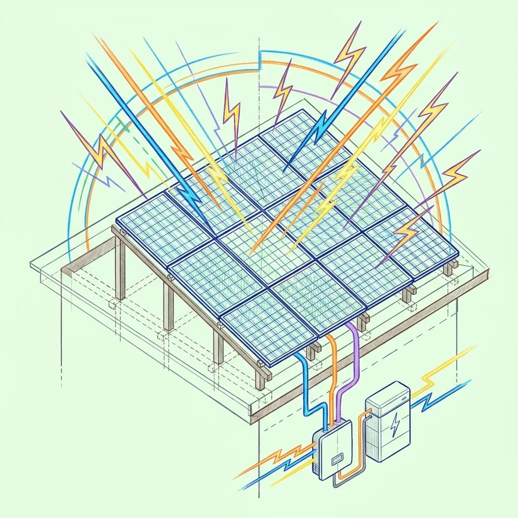 Schéma isométrique de la production d'électricité solaire avec panneaux et rayons d'énergie